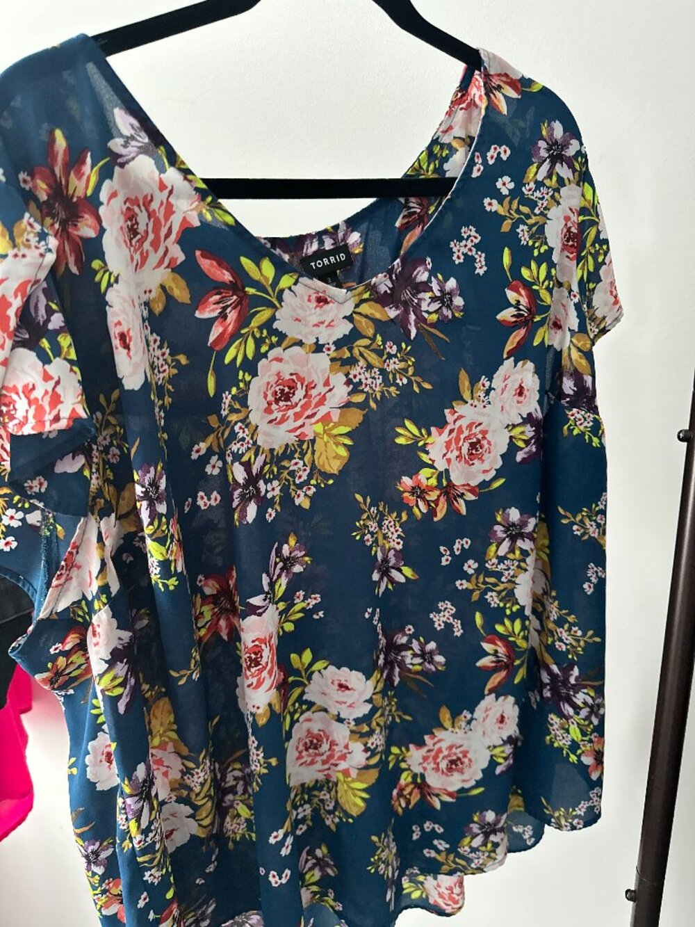 Torrid Georgette Hi-Low Short Sleeve Blouse Blue/Teal Floral Size 3xl Plus Size